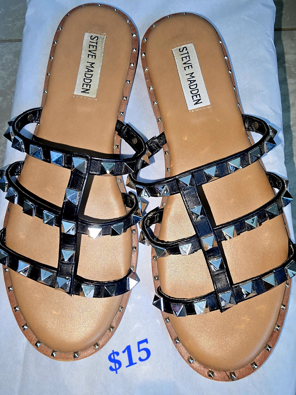 Steve Madden Black Studded Multi-Strap Slide Sandals